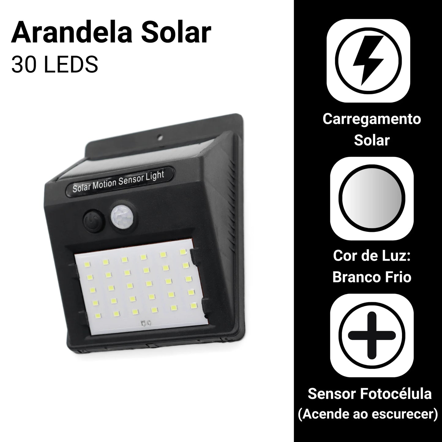 Luminaria Solar de 30 LEDs con Sensor de Presencia - Faro Beacon para Iluminación Exterior