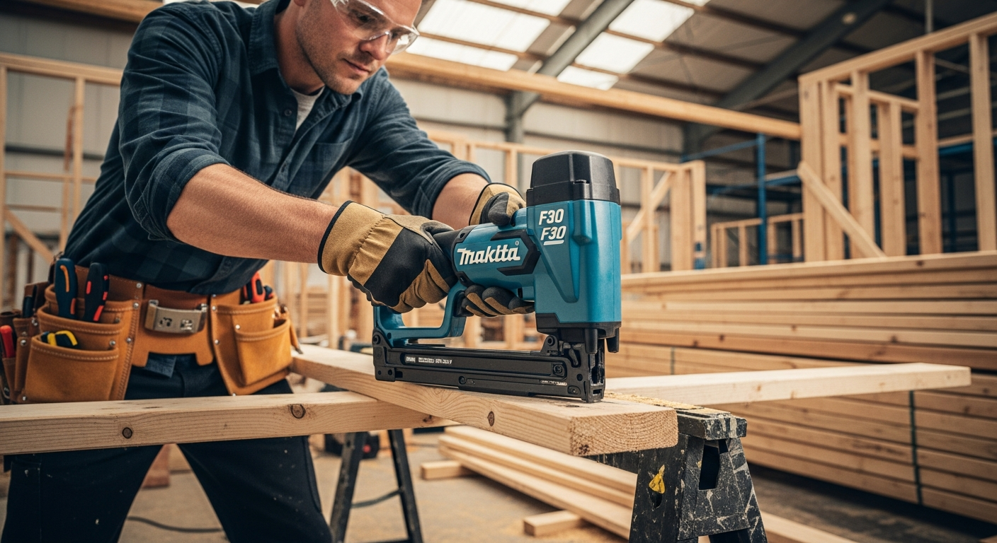 Pistola de Grampo para Clavos Rectos Makita F30 Inalámbrica 18V de Impacto para Madera y Construcción