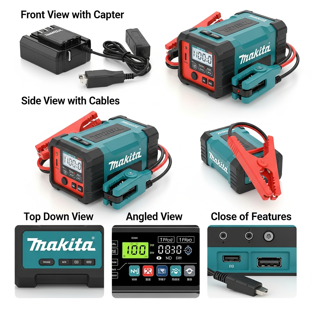 Cargador Convertidor Batería Litio Auto con Pinzas Partidor Jump Starter Makita - Cables Booster Emergencia Ignición DIY Herramienta