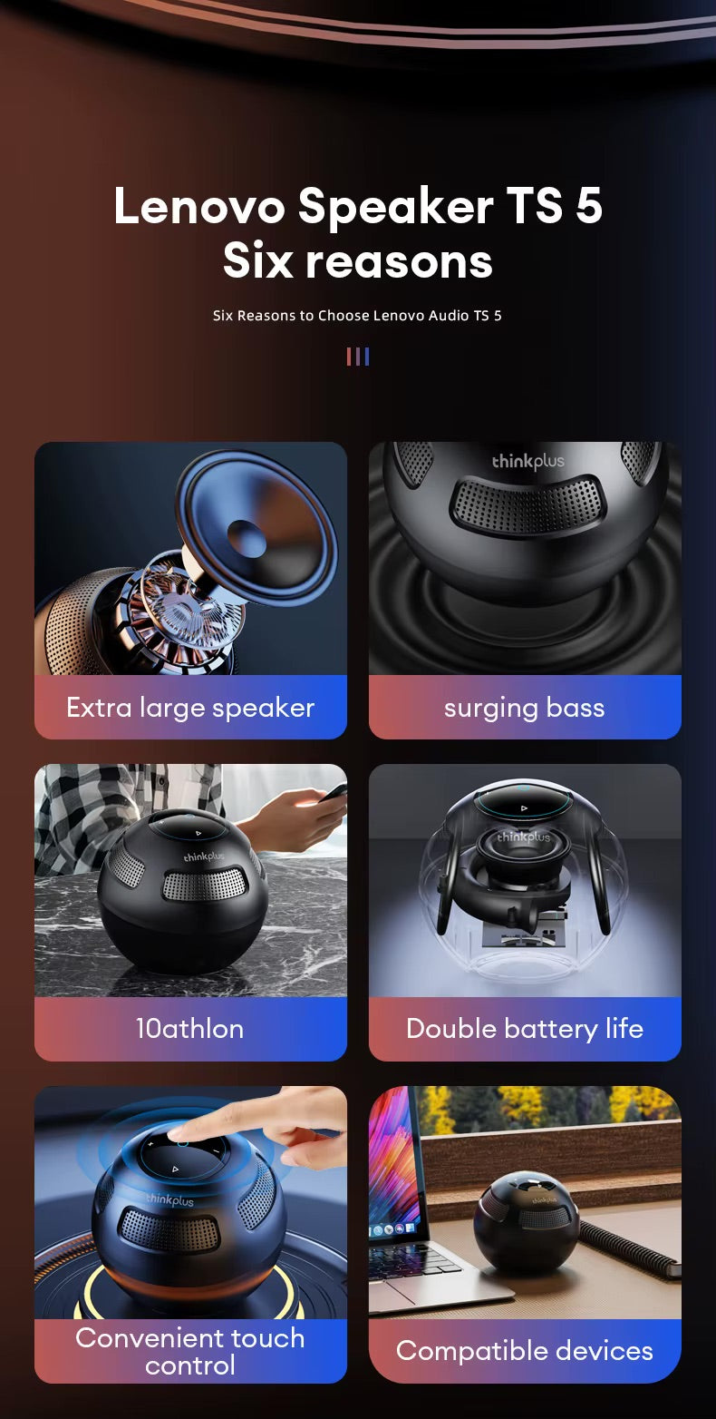 LENOVO TS5 Bocina Bluetooth 5.3 – Subwoofer y Sonido Surround