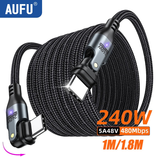 Cable USB Type C AUFU 240W para MacBook Pro - Carga Rápida PD 3.1 5A, Cordón Cargador Compatible con iPhone 15, Samsung y Xiaomi