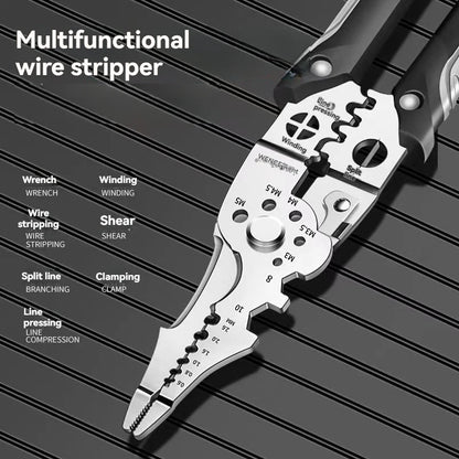 Alicate Multifuncional Industrial 8.5" Descapa Cables, Corta, Crimpa, Acero Inoxidable, Mango Ergonómico