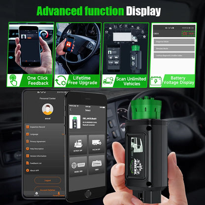Escáner Camiones ANCEL HD100 Bluetooth Reset DPF Regeneración Forzada Sistemas OBD2 Diésel Cummins Herramienta Diagnóstico Pesado