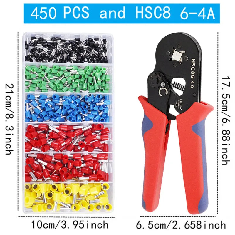 Terminales Tubulares VE en Caja, Conectores Eléctricos para Cables Aislados, Alicates Crimpeadores Tubulares HSC8-6-4