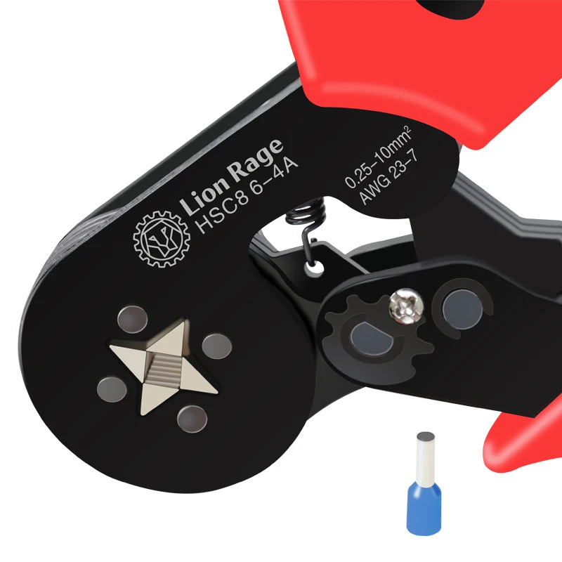 Alicates de Crimpar de Trinquete HSC8 6-4 + 400 Terminales - Diseño Ergonómico, Crimpeo Preciso para Trabajos Eléctricos 0.25-10mm² AWG23-7