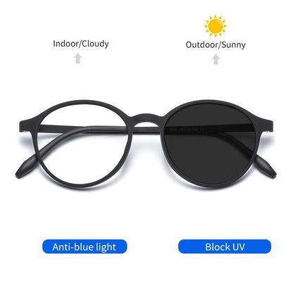 Gafas de Lectura Ultraligeras de Titanio con Goma Redondas Fotochromáticas Anti Luz Azul para Hombre y Mujer - Presbicia Dioptría +0 a +600