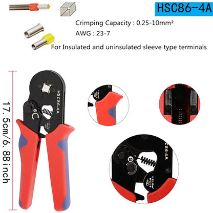 Terminales Tubulares VE en Caja, Conectores Eléctricos para Cables Aislados, Alicates Crimpeadores Tubulares HSC8-6-4