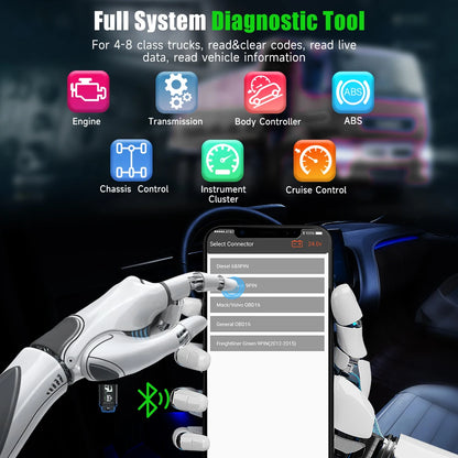 Escáner Camiones ANCEL HD100 Bluetooth Reset DPF Regeneración Forzada Sistemas OBD2 Diésel Cummins Herramienta Diagnóstico Pesado