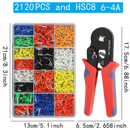 Terminales Tubulares VE en Caja, Conectores Eléctricos para Cables Aislados, Alicates Crimpeadores Tubulares HSC8-6-4