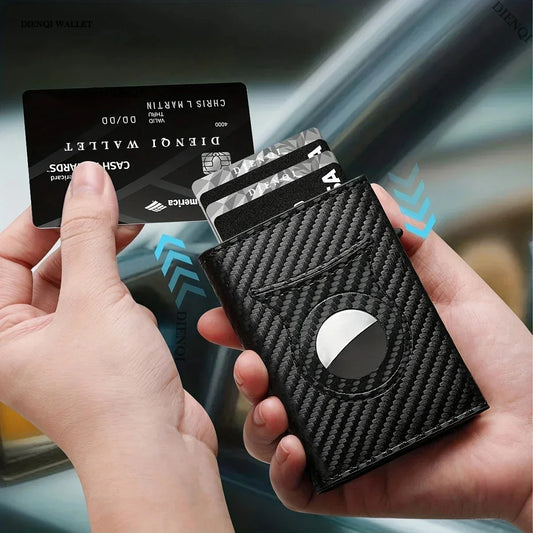 Cartera Antirrobo para Hombres con Protector RFID para Tarjetas de Crédito y Apple AirTag - Estuche Delgado Minimalista Inteligente para Banco