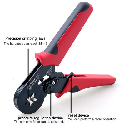 Alicates de Crimpar de Trinquete HSC8 6-4 + 400 Terminales - Diseño Ergonómico, Crimpeo Preciso para Trabajos Eléctricos 0.25-10mm² AWG23-7