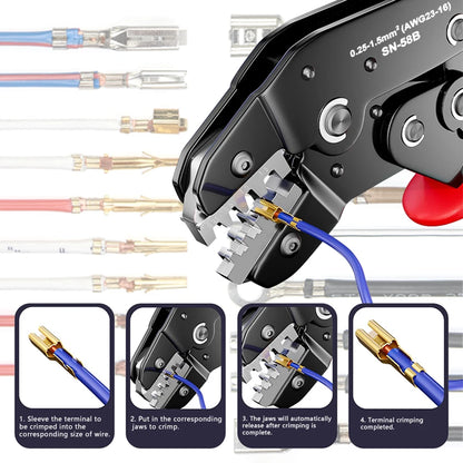 Kit Crimpeo Ratcheting Profesional SN-58B - Terminales Dupont JST Molex Barril Abierto + Pines TE EPC PCIe SATA | Alta Precisión & Durabilidad