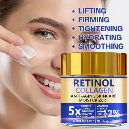Crema Facial Retinol Colágeno 60g Antienvejecimiento Reafirmante Hidratante Ácido Hialurónico