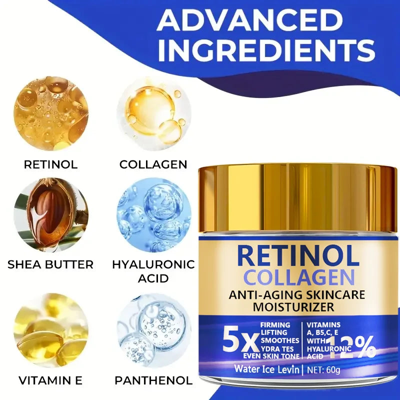 Crema Facial Retinol Colágeno 60g Antienvejecimiento Reafirmante Hidratante Ácido Hialurónico