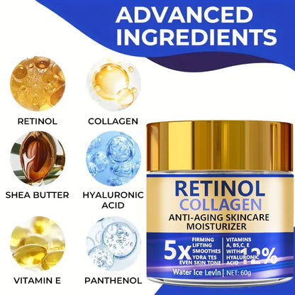 Crema Facial Retinol Colágeno 60g Antienvejecimiento Reafirmante Hidratante Ácido Hialurónico