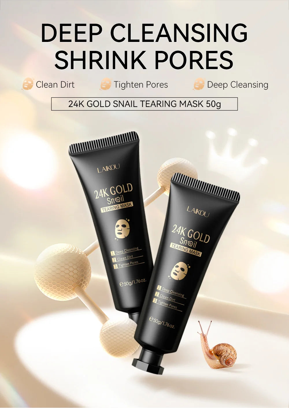"Mascarilla Facial Peel-Off LAIKOU Oro 24K y Sakura: Antiarrugas, Aclarante y Quita Puntos Negros"