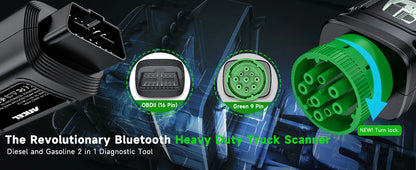 Escáner Camiones ANCEL HD100 Bluetooth Reset DPF Regeneración Forzada Sistemas OBD2 Diésel Cummins Herramienta Diagnóstico Pesado
