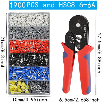 Terminales Tubulares VE en Caja, Conectores Eléctricos para Cables Aislados, Alicates Crimpeadores Tubulares HSC8-6-4