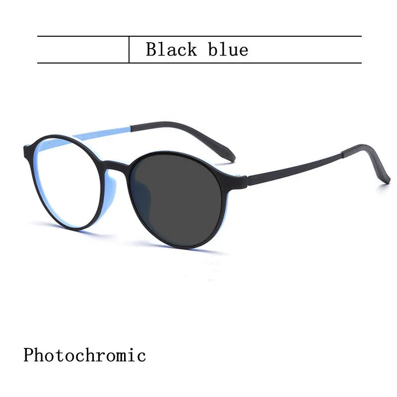 Gafas de Lectura Ultraligeras de Titanio con Goma Redondas Fotochromáticas Anti Luz Azul para Hombre y Mujer - Presbicia Dioptría +0 a +600