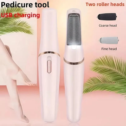 Lijadora Eléctrica USB para Piel Muerta Pedicure Automática | Molinillo Recargable para Pies con 2 Rodillos Intercambiables