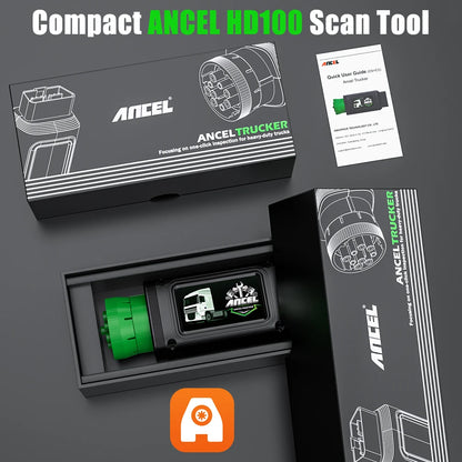 Escáner Camiones ANCEL HD100 Bluetooth Reset DPF Regeneración Forzada Sistemas OBD2 Diésel Cummins Herramienta Diagnóstico Pesado